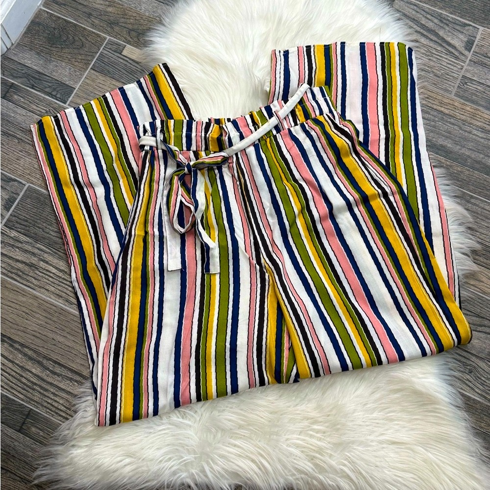 NWT Mlle Gabrielle Stripe High Waist Wide Leg Pants